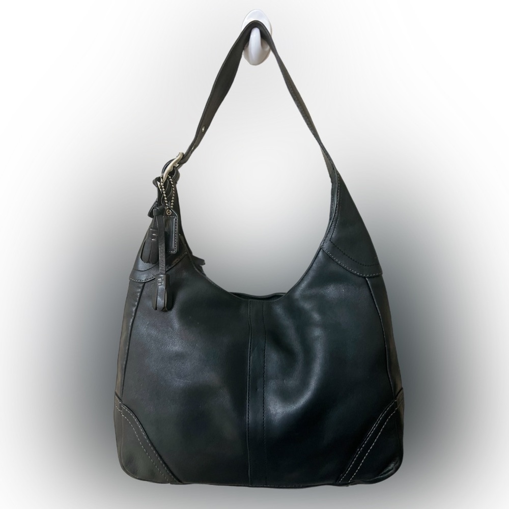 Coach #F10280 Elegant Black Leather Hobo Bag - Picture 1 of 10